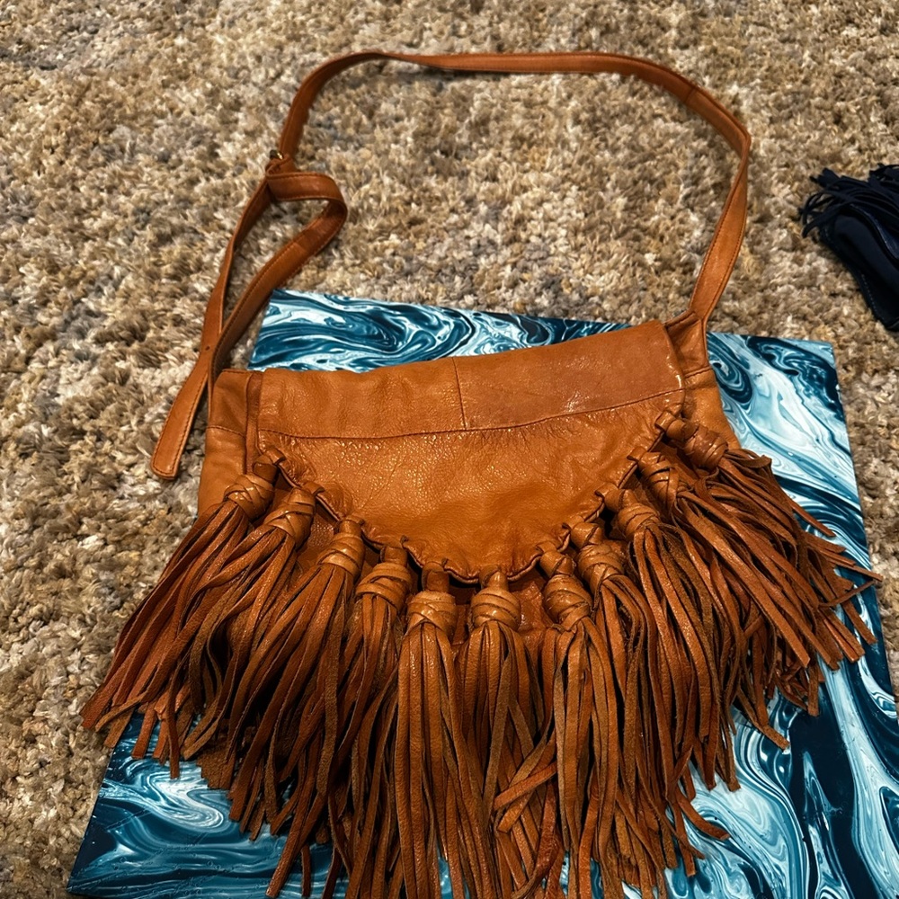 Fringe Tan Leather Shoulder Bag